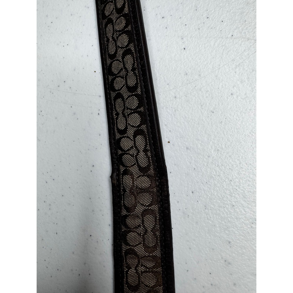 Coach Signature Monogram Canvas Leather Belt Brown Tan Silver Buckle 32-36 Inch - Picture 7 of 13